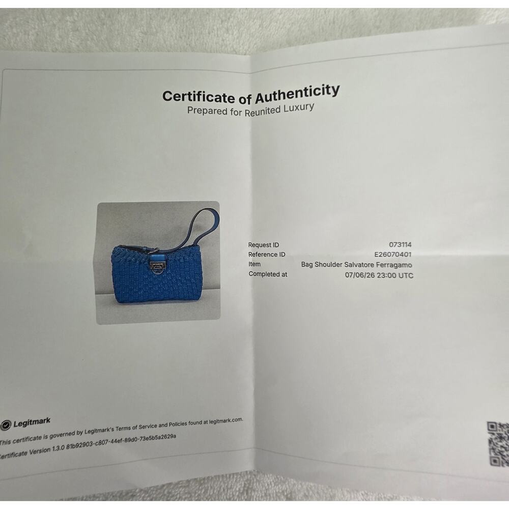 Salvatore Ferragamo Metallic Blue Leather Shoulder Bag Gancini Silver HW w/COA - Picture 10 of 11